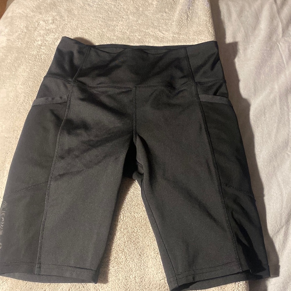 Black biker shorts, pockets on the side